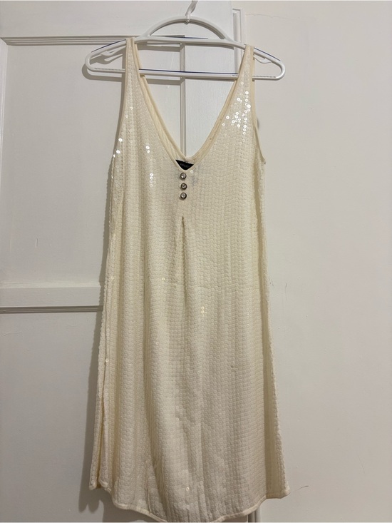 Arden B Dresses & Skirts - Arden B Cream Sequin Slip Mini Dress with Button Trim